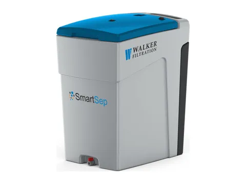 An oil water separator tank with a blue lid