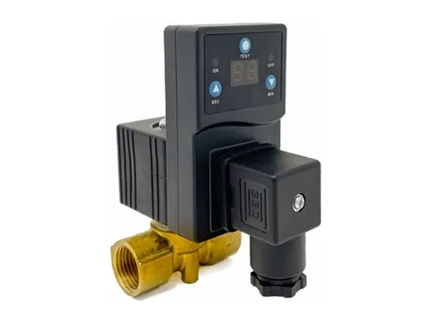 A timer drain with a digital display on a brass solenoid valve